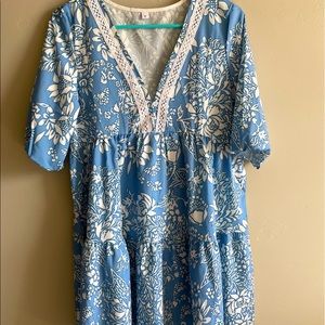 Blue and White Boutique Tiered Dress